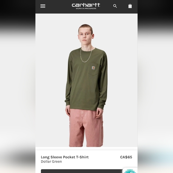 Carhartt Money Green Sage Long Sleeve Pocket Tee With Back Logo Size XL - Picture 14 of 16